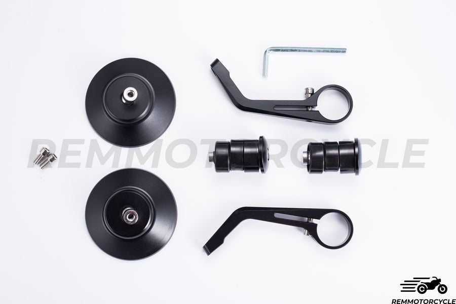 Coppia di Specchietti Retrovisori da Manubrio Neri Rotondi 22 mm Versione Superiore CNC