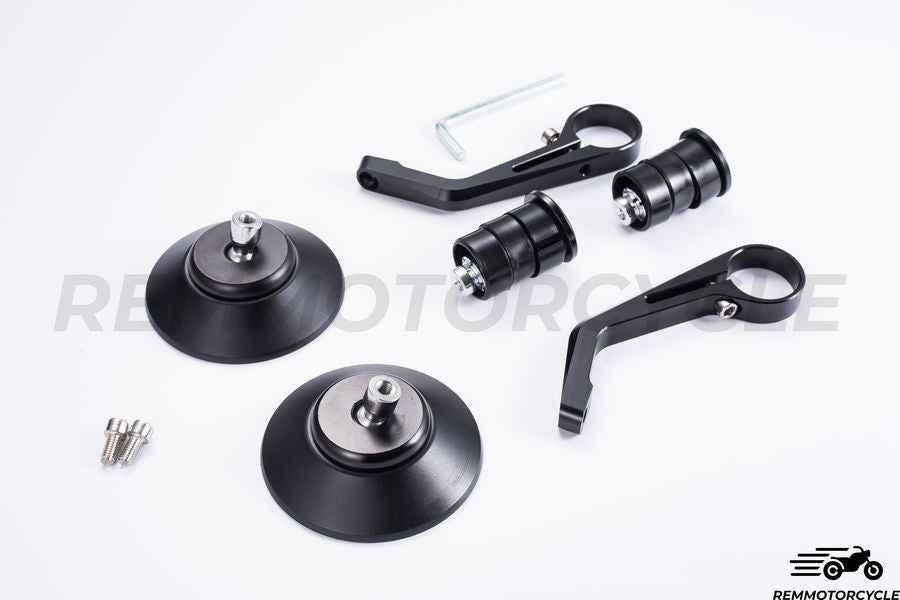 Coppia di Specchietti Retrovisori da Manubrio Neri Rotondi 22 mm Versione Superiore CNC