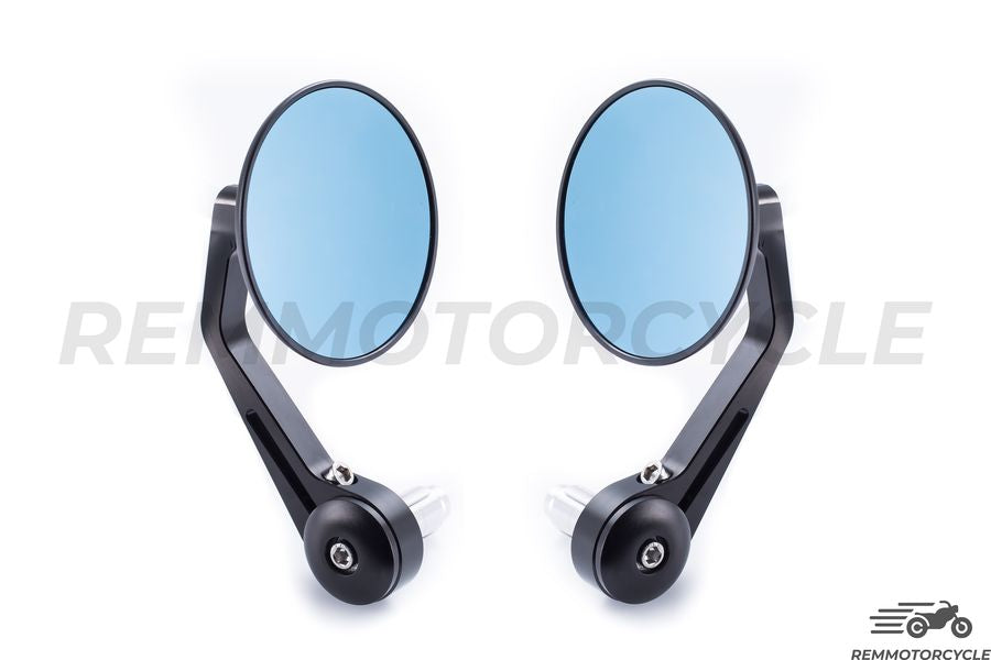 Coppia di Specchietti Retrovisori da Manubrio Neri Rotondi 22 mm Versione Superiore CNC