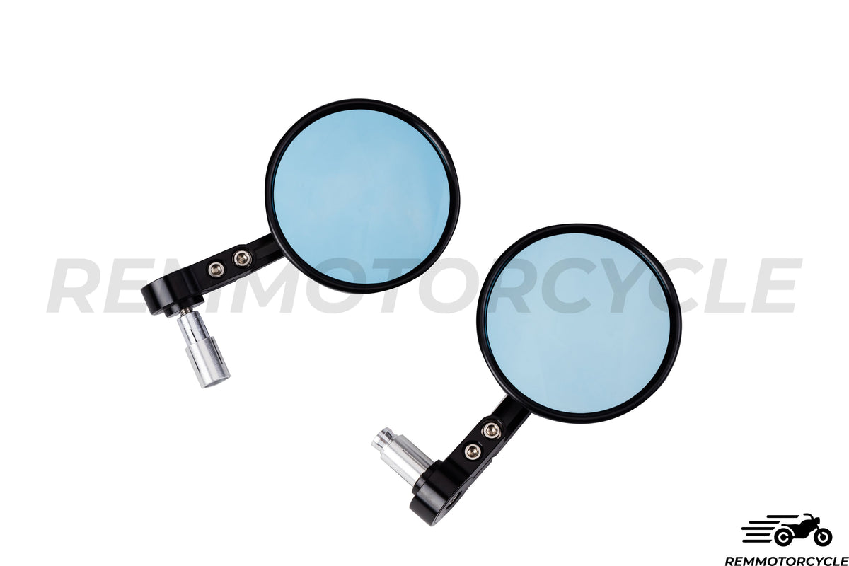 Specchietti Retrovisori da Manubrio Neri Rotondi CNC Omologati 