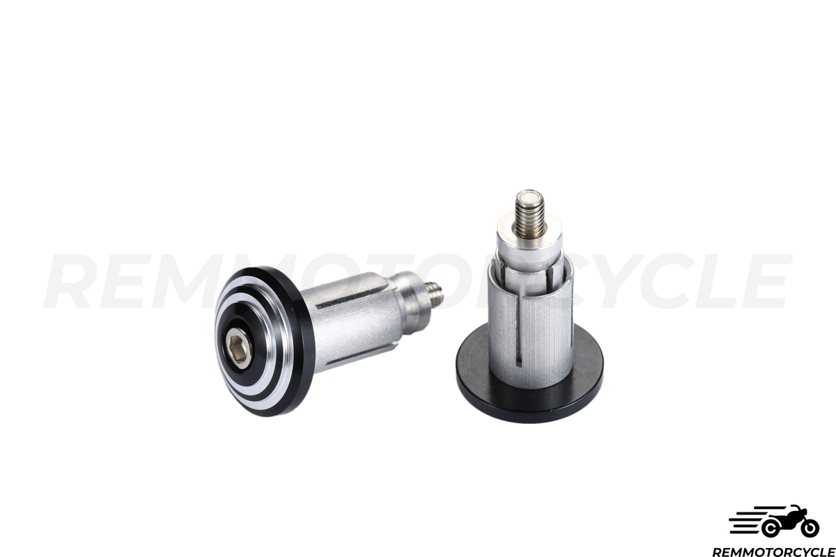 Tappi manubrio in alluminio rotondi CNC nero e argento 