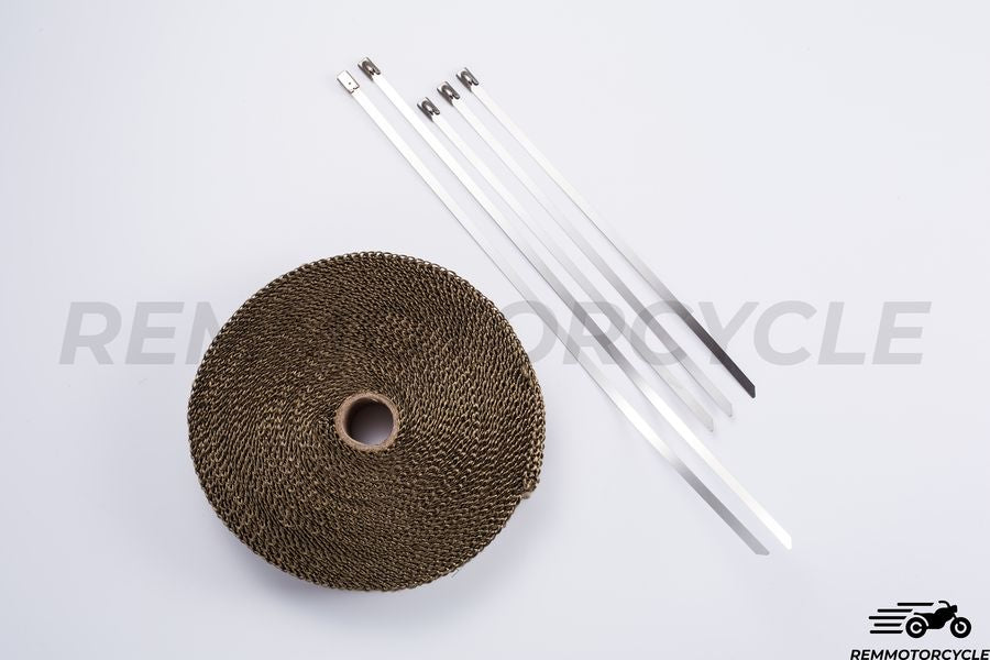 Bande Thermique échappement 15m X 5cm - Fibre De Verre Résistante à 600°C - Avec 5 Colliers - Pour Moto Et Voiture - 7