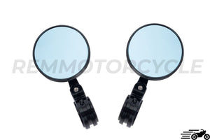 Pair of Round Black Handlebar End Mirrors 22 mm CNC