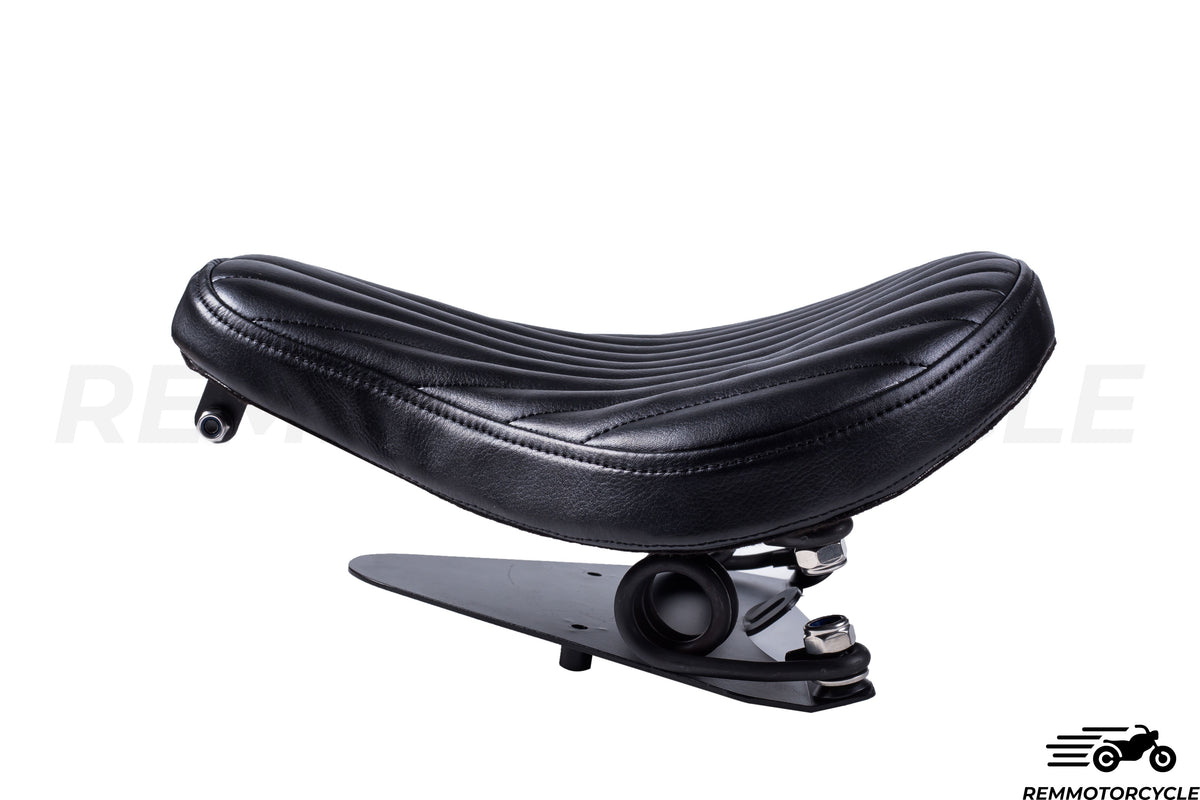 Black solo saddle leather bobber chopper with Sportster 883 1200 x48 support