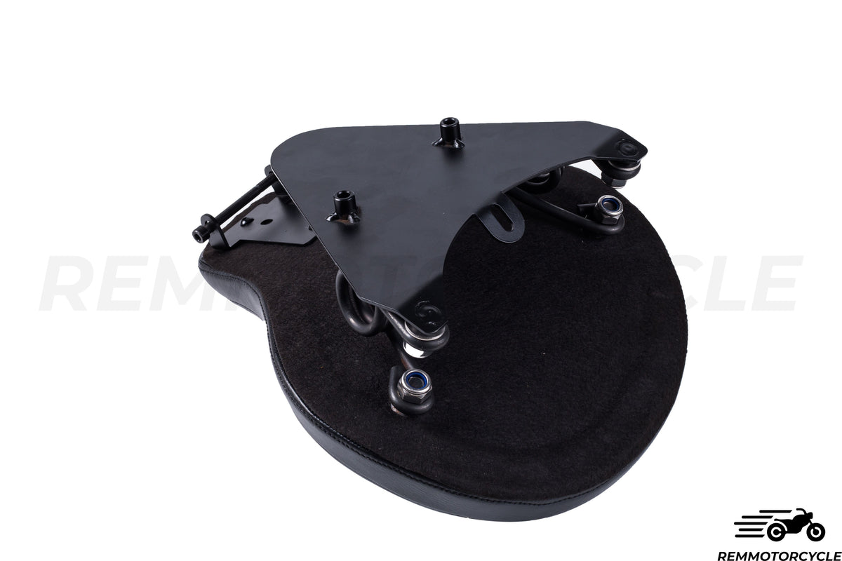 Black solo saddle leather bobber chopper with Sportster 883 1200 x48 support