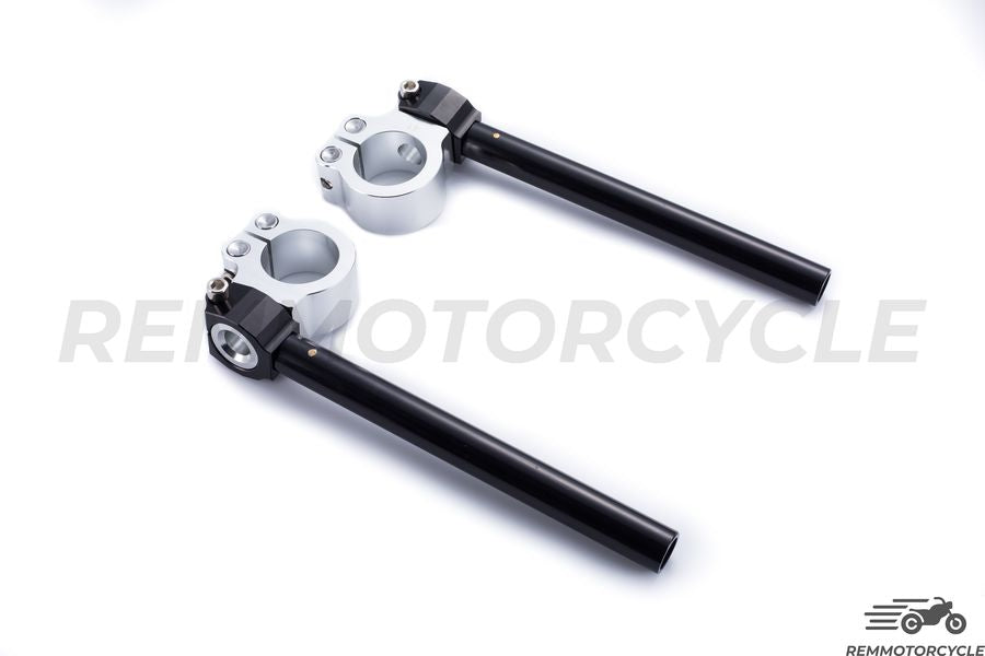 Manillar Moto Bracelet Cafe Racer CNC Noir y plata para el tenedor de 32 a 53 mm