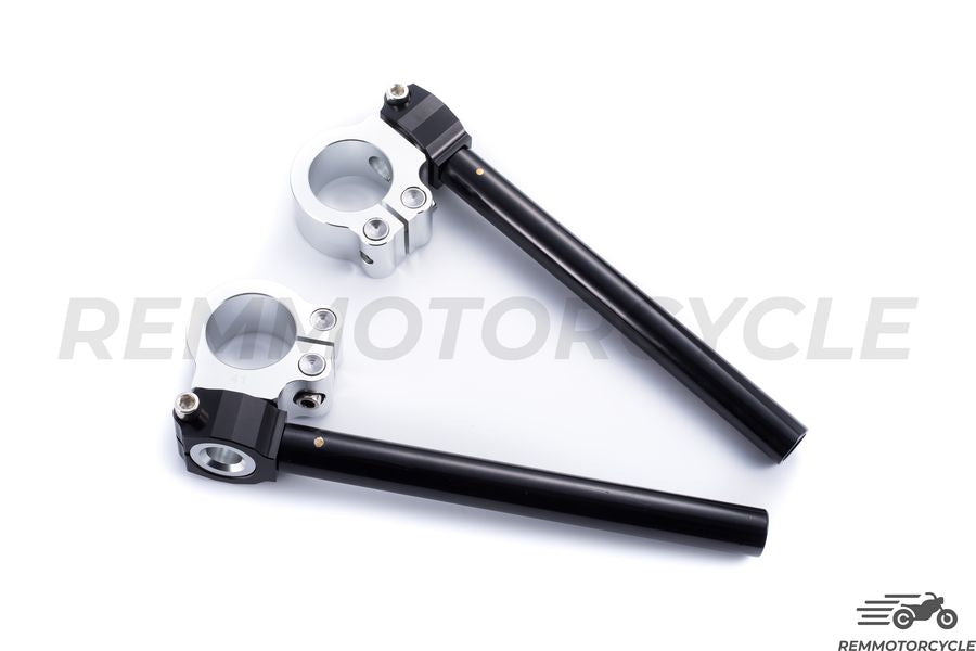 Standebar Moto Bracelet Cafe Racer CNC Noir dan Silver untuk Fork 32 hingga 53 mm