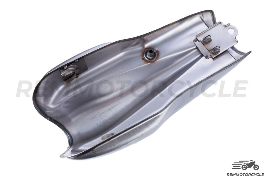 Réservoir Café Racer Universel 8 Litres - Acier Argenté - Complet Avec Bouchon Et Robinet - NEUF (Garantie 2 Ans)
