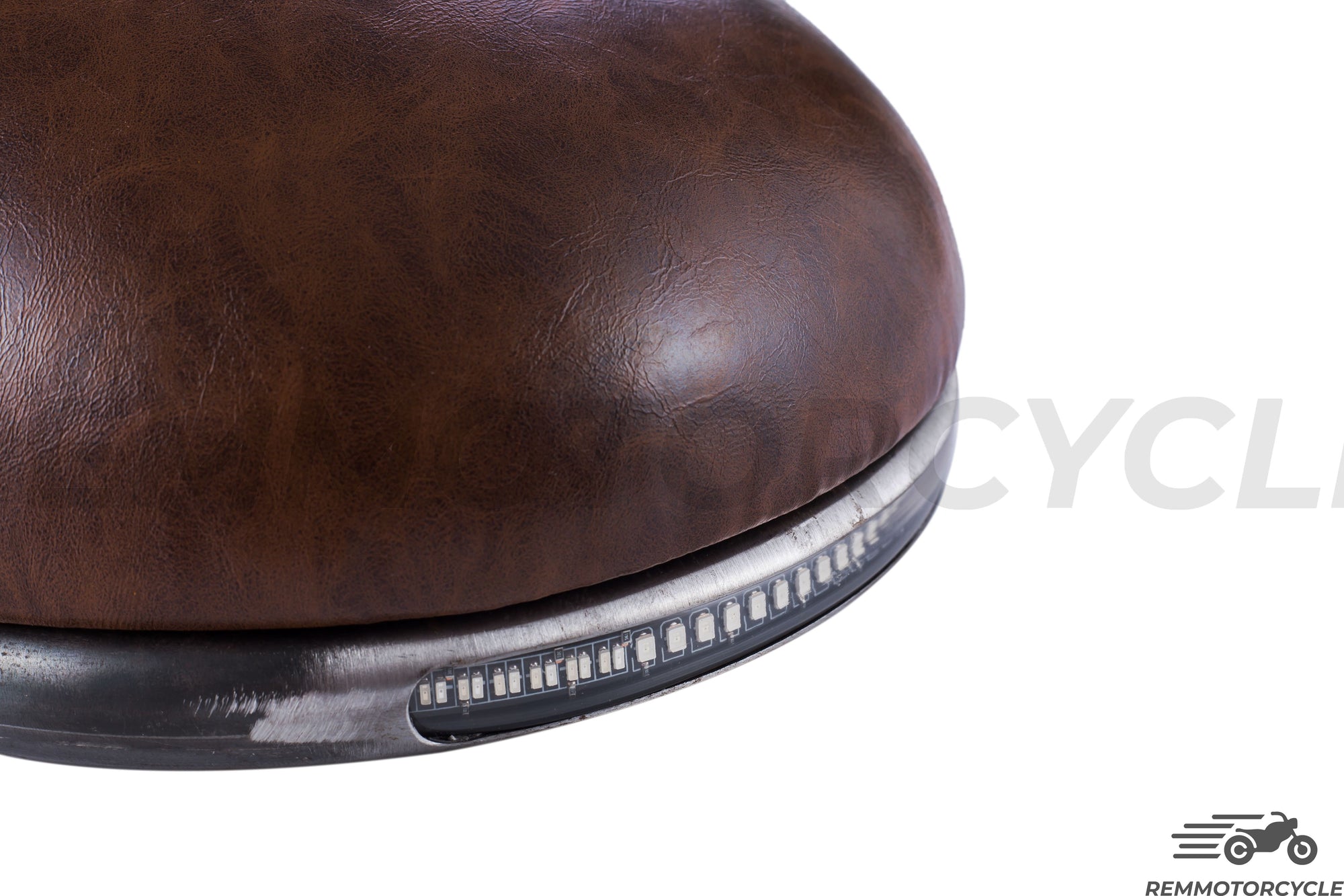 Brown Vintage Motorcycle Saddle with Frame Buckle and Integrated LED Lights
