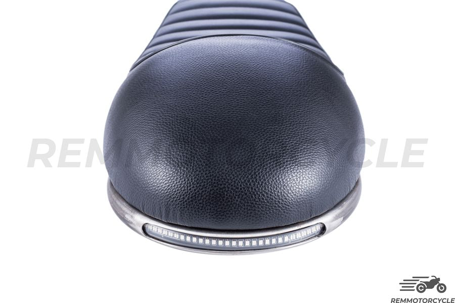 Selle Moto Vintage Noir + Boucle plate courte + Bande LED
