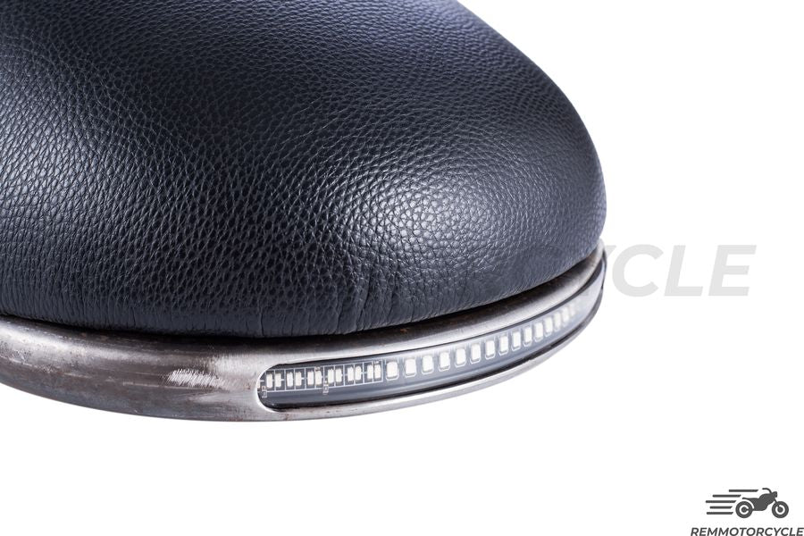 Selle Moto Vintage Noir + Boucle plate courte + Bande LED