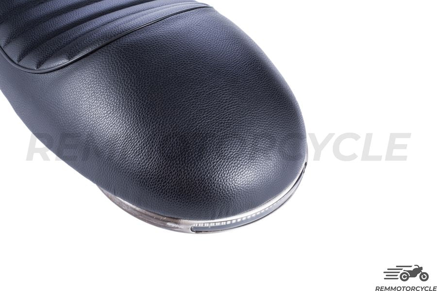 Selle Moto Vintage Noir + Boucle plate courte + Bande LED